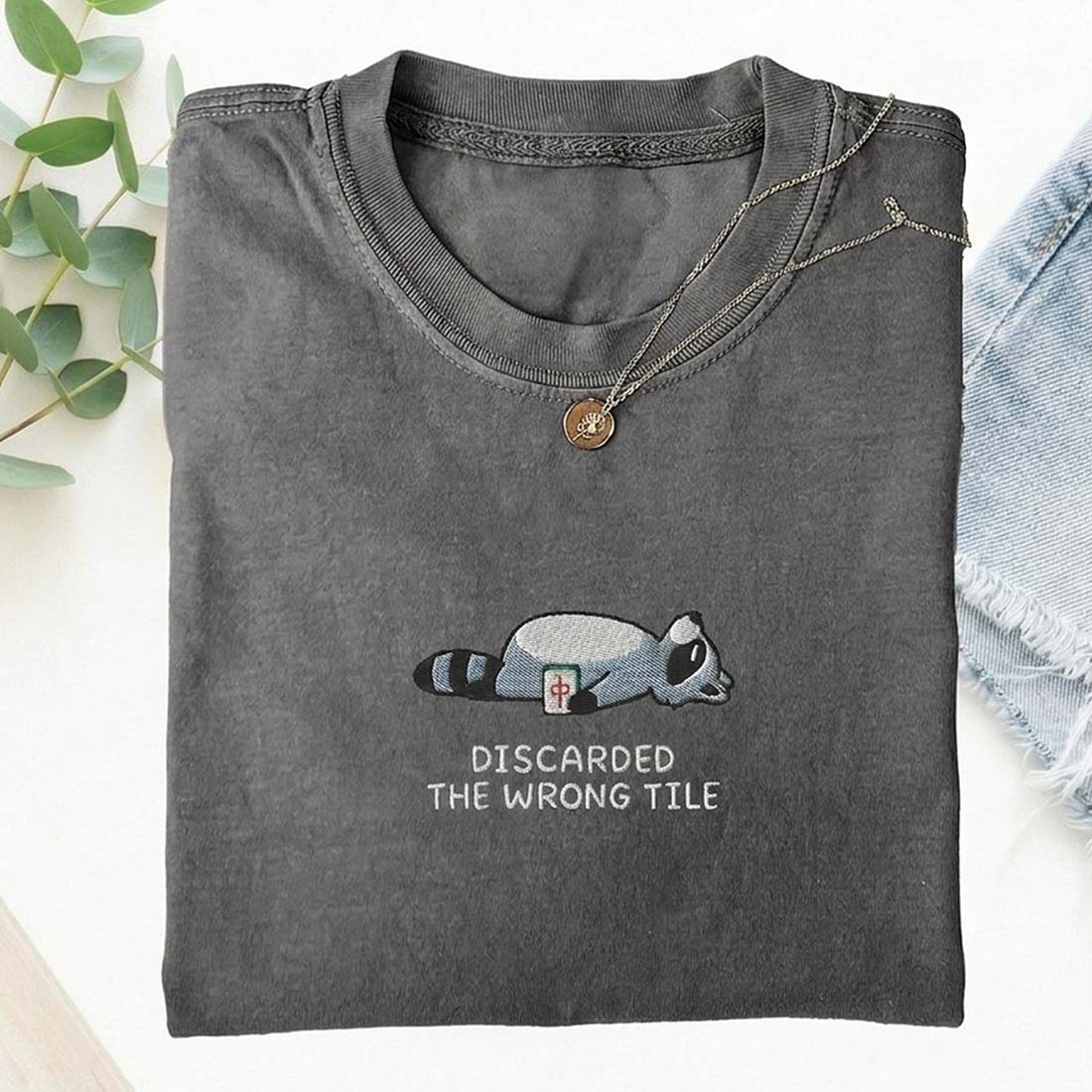Embroidered Funny Mahjong Raccoon Shirt American Mahjong Lover Gift Mahjong Player Tee