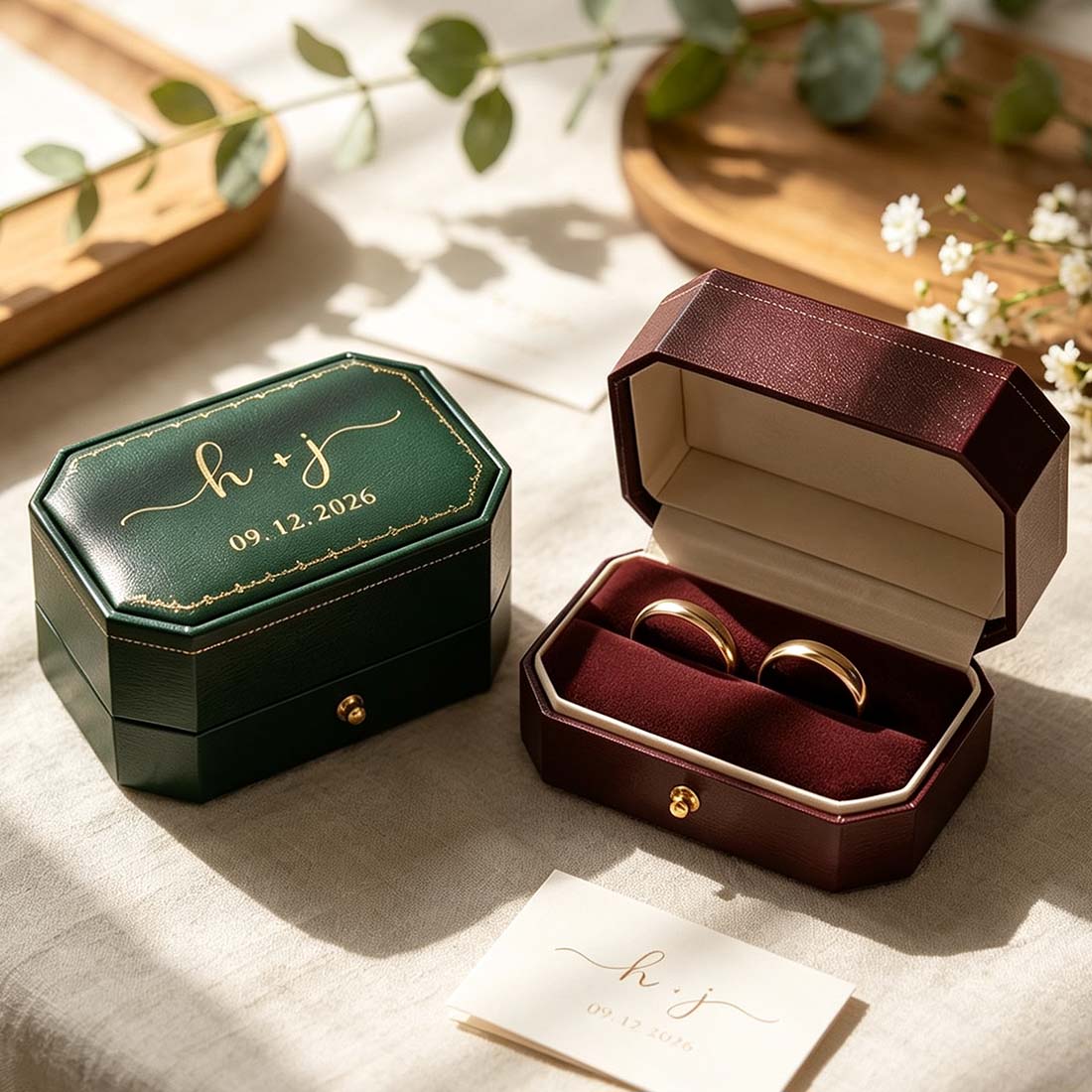 Personalized Octagon Ring Box Wedding Ring Holder for Two Rings