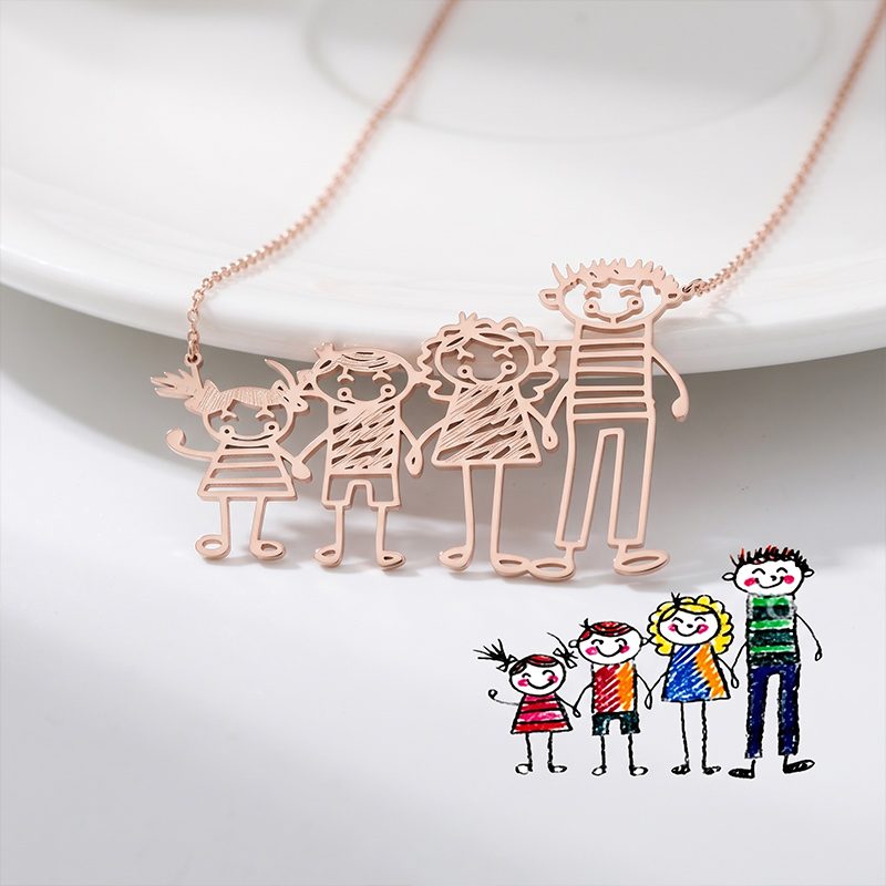 Personalized Actual Kids Drawing Necklace for Mom Grandma Custom Children Artwork Necklace Birthday Gift for Family Mother's Day Gift