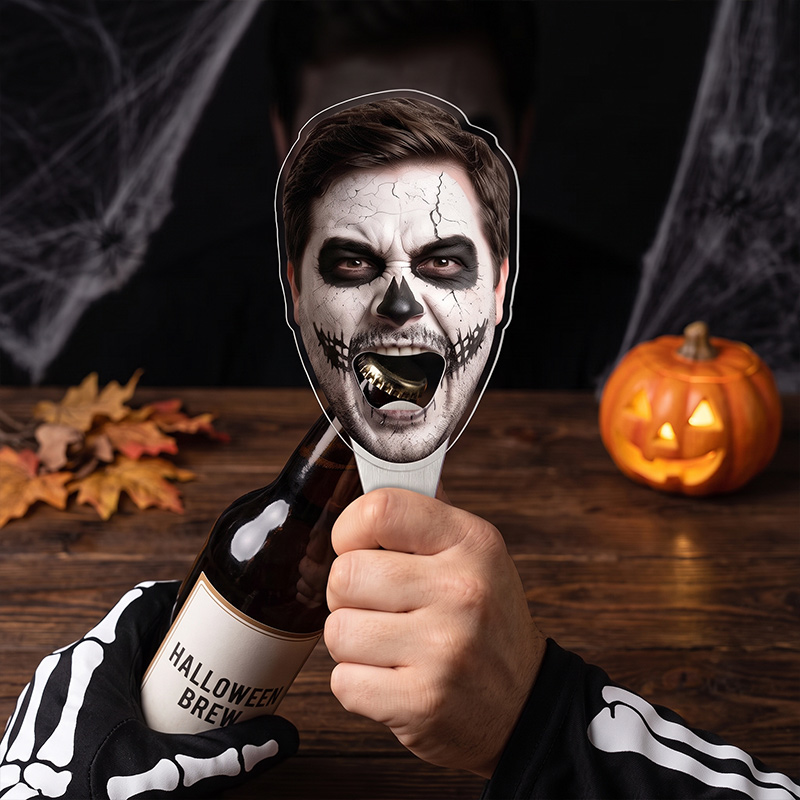 Personalized Halloween Makeup Face Photo Acrylic Bottle Opener with Magnet Fridge Decor Family Bar Party Wine Accessory Birthday Gift for Family Friends Bar Owners