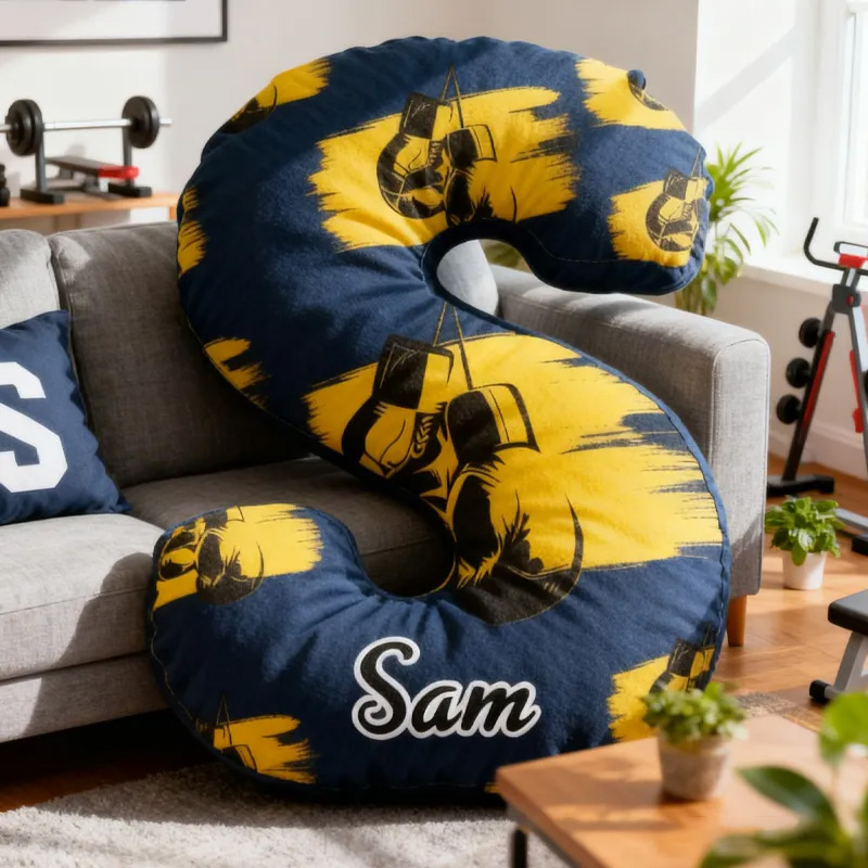 Personalized Letter Pillow Graphic 3D Print Multicolour Boxing Gloves Funny Letter Pillow Custom Name Pillow Comfortable Christmas Decor for Gym Lovers