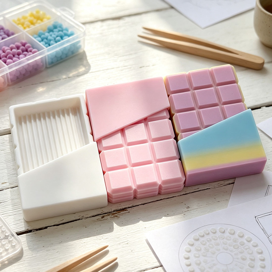Chocolate Bar Bead Scoop Sorting Tray for 2.6mm Fuse Beads 15 Channel 3D Printed Perler Bead Shovel Tool 