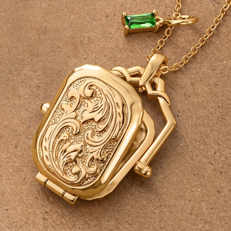 Personalized Antique Victorian Locket Birthstone Necklace with Photo and Text Dainty Jewelry Memorial Birthday Gift for Mom Grandma