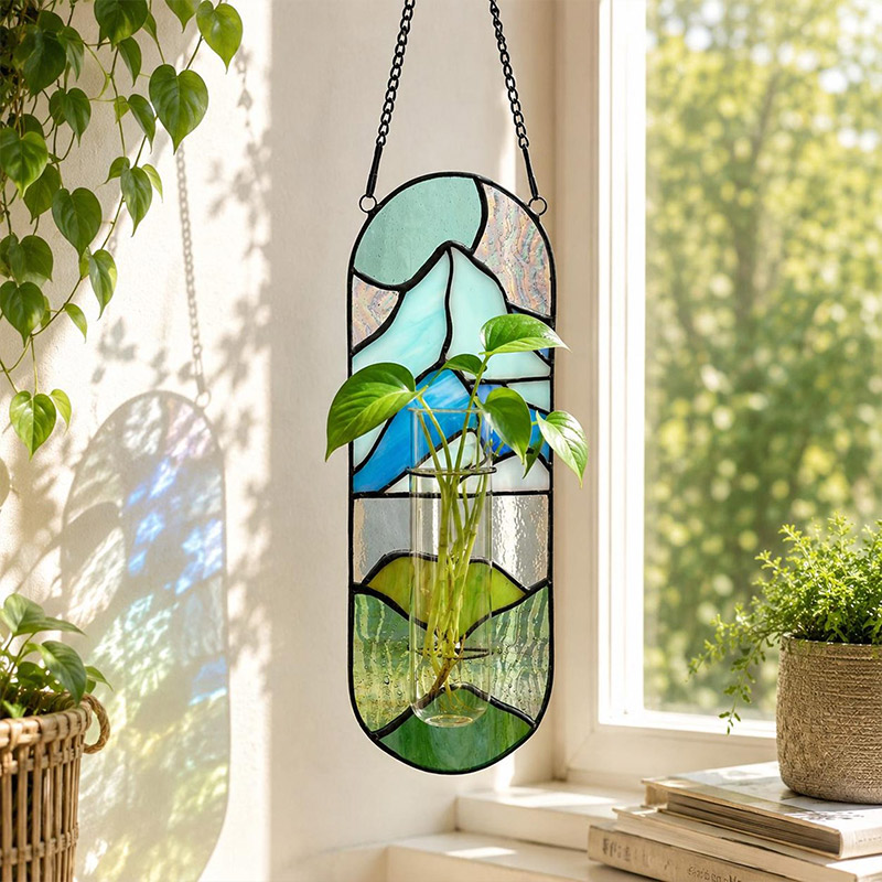 Personalized Stained Glass Propagation Station Suncatcher Hanging Glass Planter for Window Unique Gift for Plant Lover Air Plant Holder