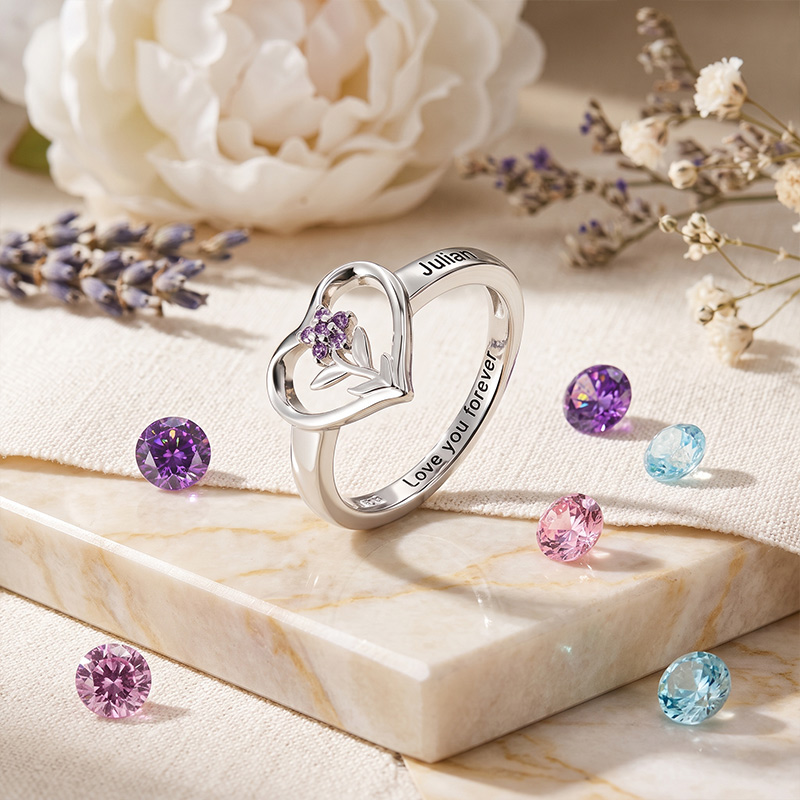 Personalized Grandma's Garden Birthstone Flower Family Ring with Engraved Names Birthday Mother's Day Gift for Grandma Mom
