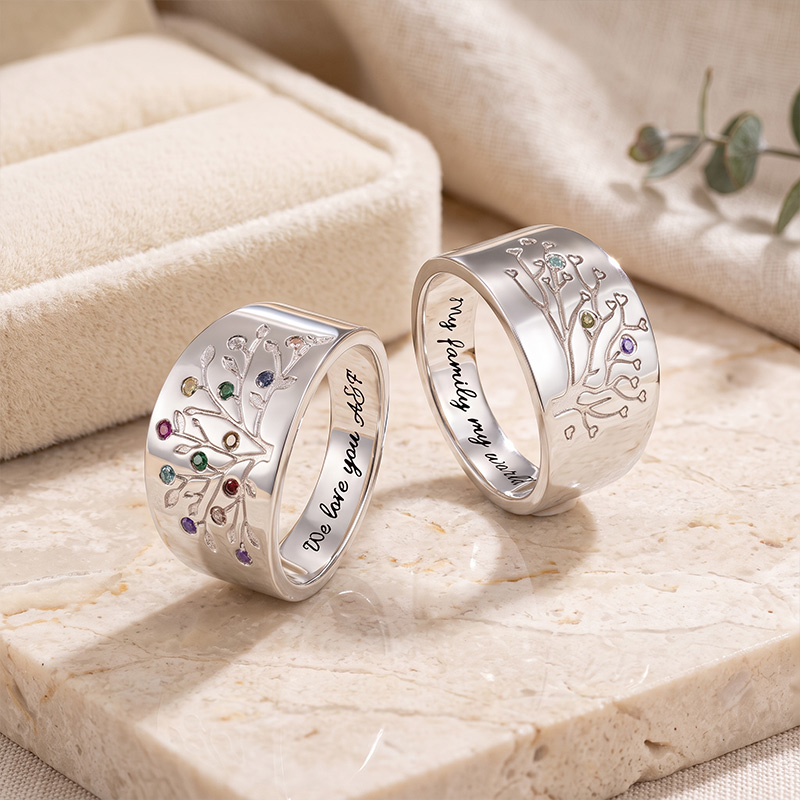 Personalized Family Tree Ring with Birthstones Custom Engraved Jewelry Gift for Mom Grandma Birthday Gift Mother's Day Gift