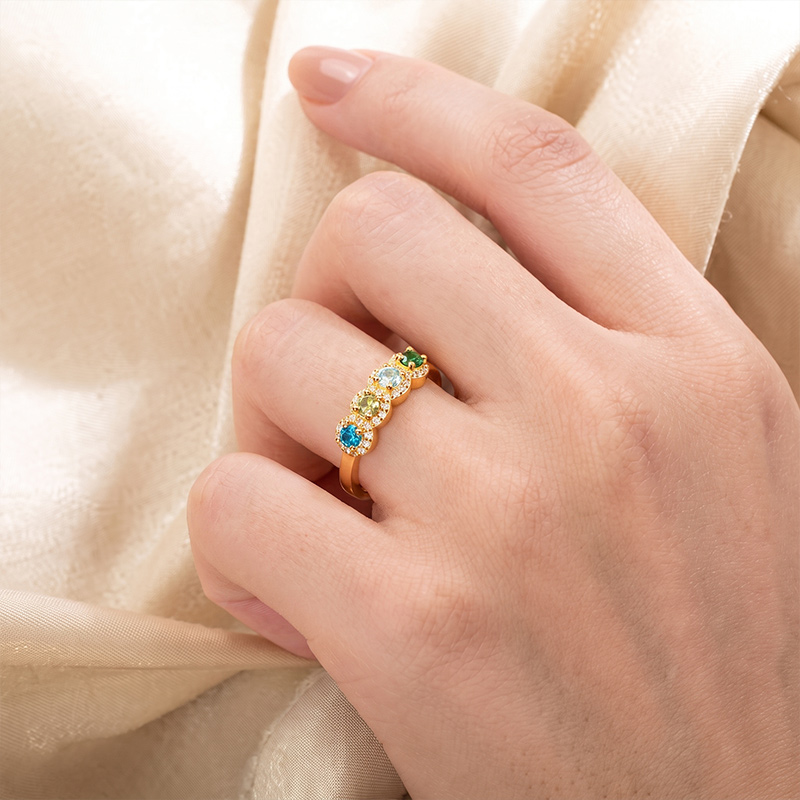 Personalized Elegant 1-5 Birthstones Ring with Zircon Mothers' Day Birthday Gift for Mom Grandma