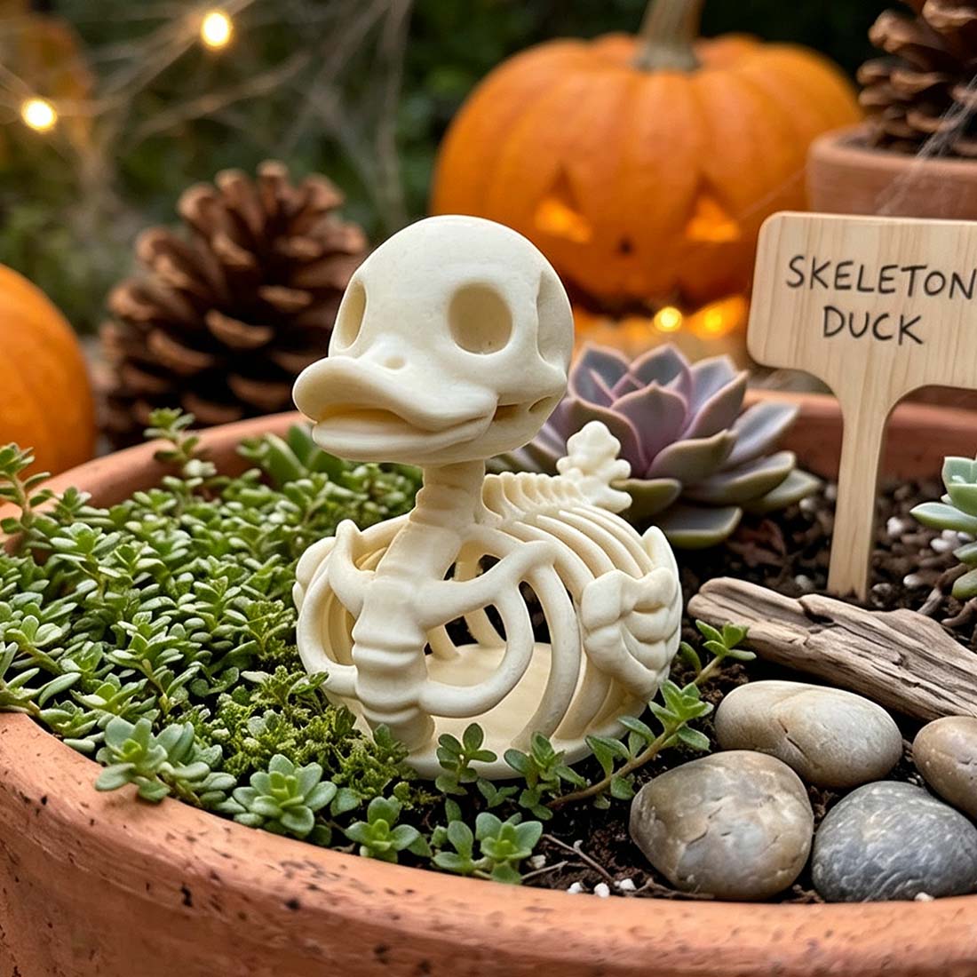 Skeleton Duck Figurine Cute Halloween Garden Decor