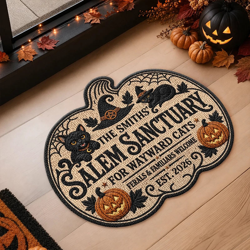 Personalized Shaped Doormat Custom Halloween Decor Birthday Gifts For Mom Dad Brother Sister Family Home Of Spooky Cats