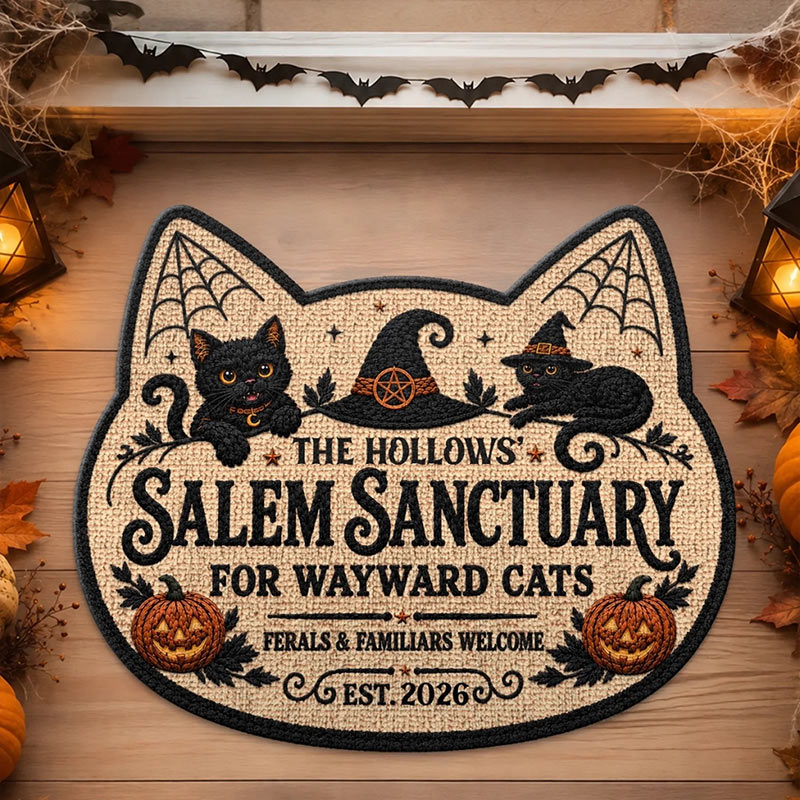 Personalized Shaped Doormat Custom Halloween Decor Birthday Gifts For Mom Dad Brother Sister Family Wicked Cats Live Here
