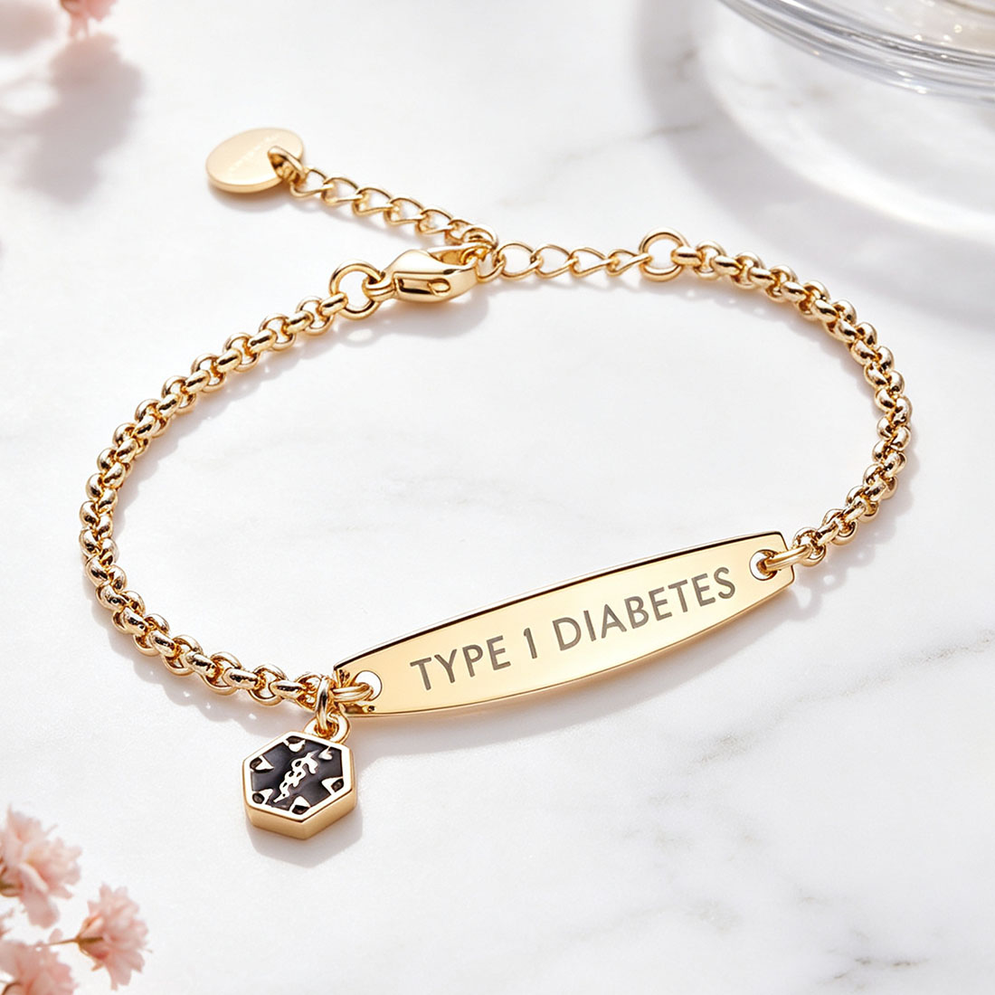 Personalized Star of Life Medical Alert ID Emergency Bracelet with Engraved Text Gift for Breast Cancer Diabetic Women