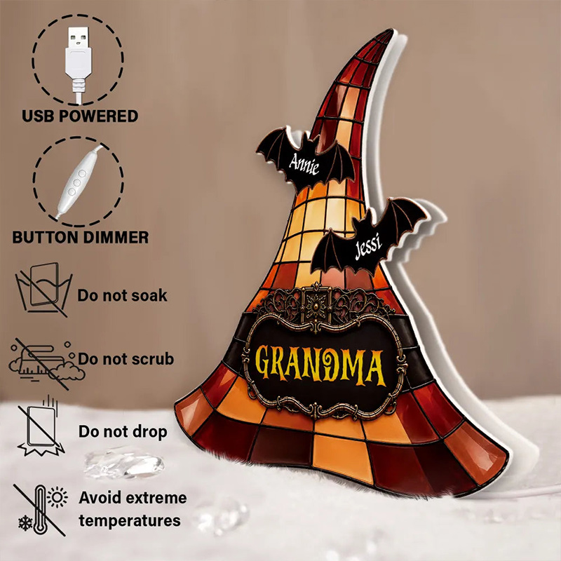Halloween Witch Hat Shaped Light Grandma & Grandkids Halloween Light Halloween Decor Gift for Grandma Mom Family