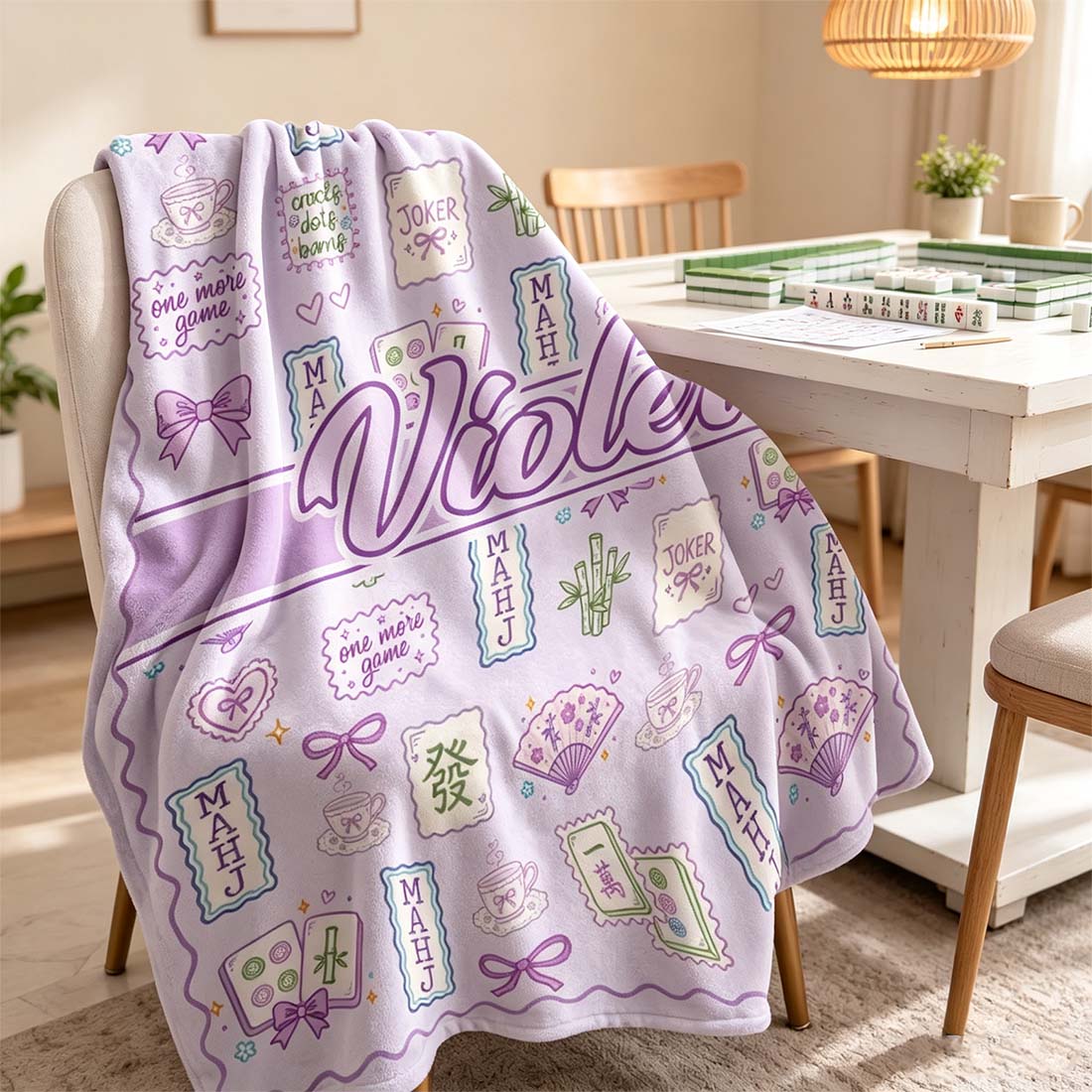 Personalized Macaron Color Mahj Joker Soft Throw Blanket with Name