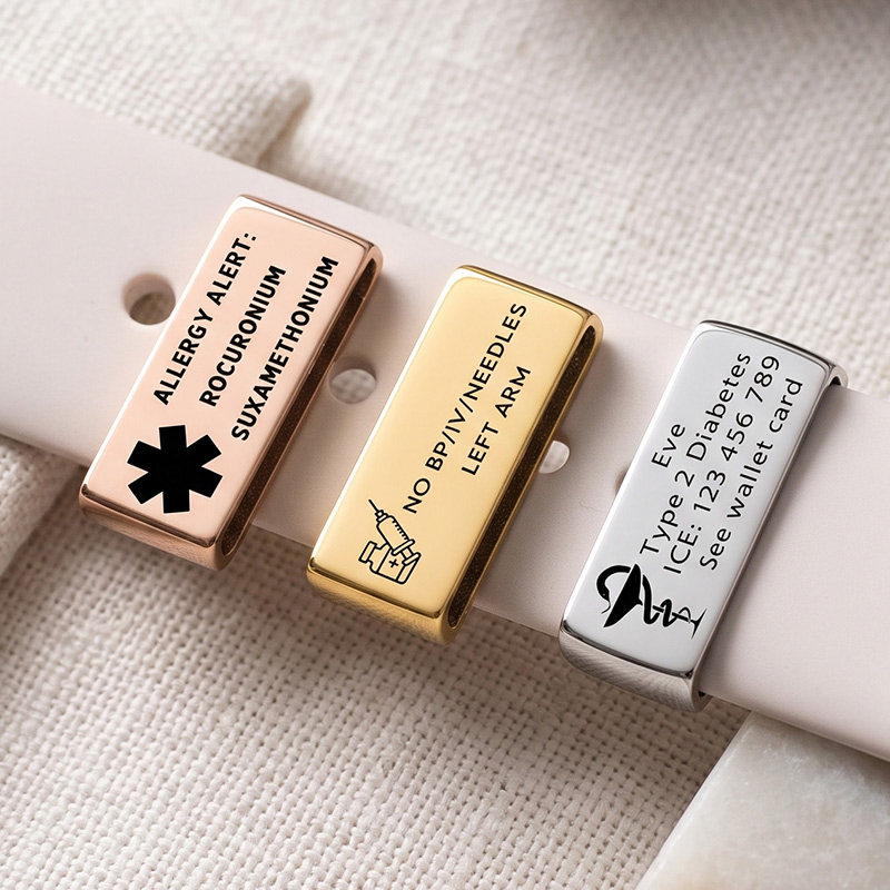 Personalized Medical ID Tag Apple Watch Garmin Fitbit Engraved Allergy Alert