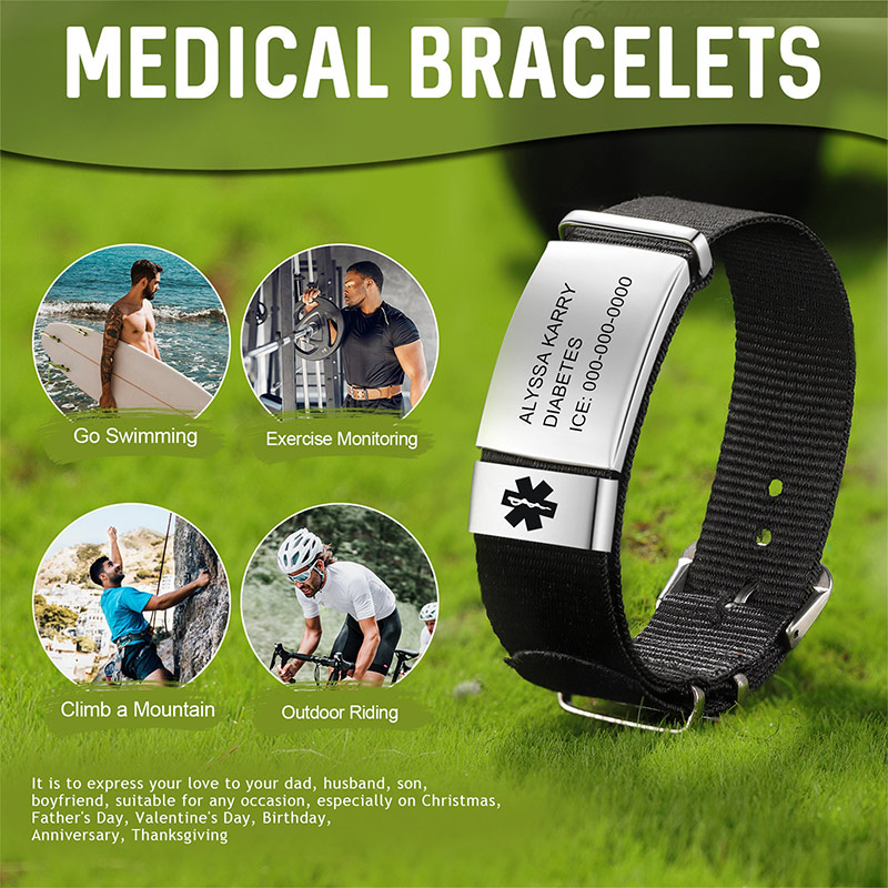 Personalized Waterproof Adjustable Medical Alert Bracelet Custom Medical Rope Bracelet with Engraving ID Medical Bracelets Emergency Jewelry