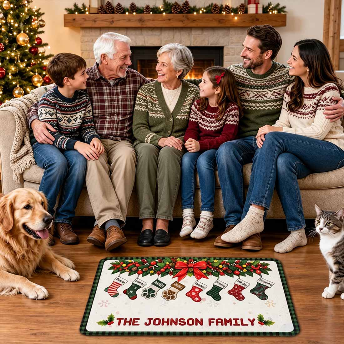 Personalized 1-8 Christmas Stockings Anti-Slip Doormat with Name
