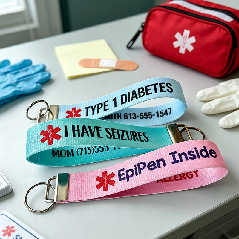 Personalized Type 1 Diabetes Cardiac Patient – On Blood Thinners Medical Alert Keychain Wristlet | Personalized Medical ID Wristlet | Epilepsy Diabetes Allergy Emergency Key Fob