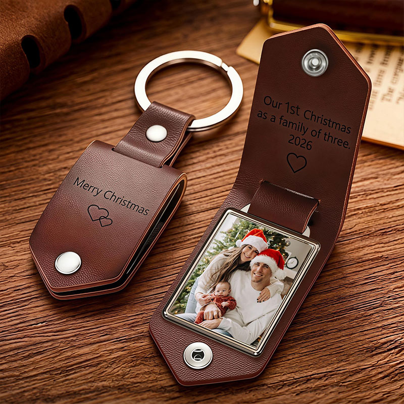 Personalized Engraved Leather Keychain with Photo Custom Daddy Keyring Drive Safe Gift for Dad Fathers Day Gift from Kids Anniversary Gift