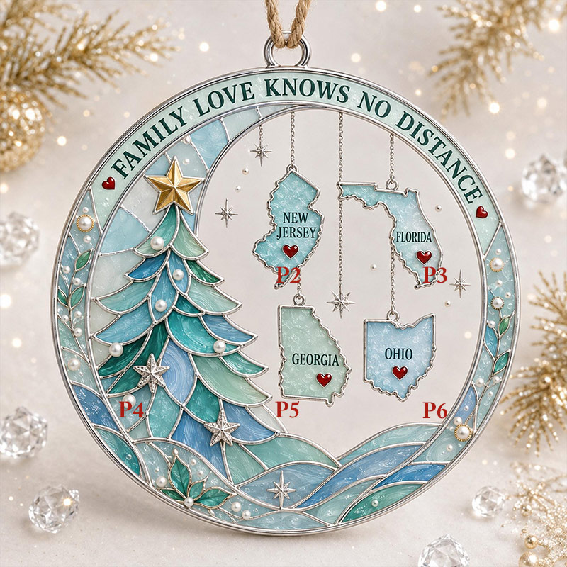 Personalized Long Distance Family Christmas Ornament Custom State Ornament Family Love Knows No Distance 2D Flat Keepsake