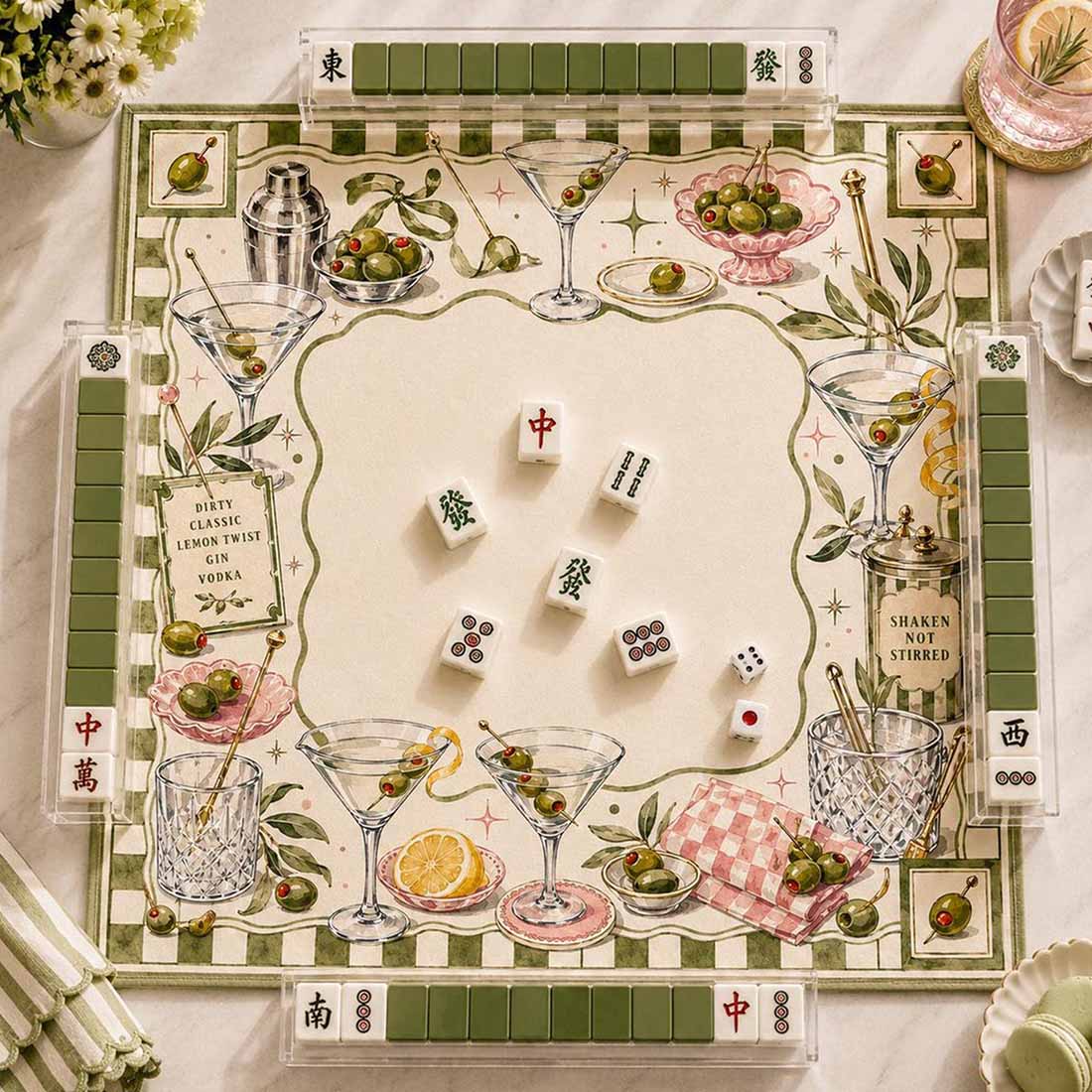 Dirty Martini Mahjong Mat Olive Cocktail Mahjong Table Mat
