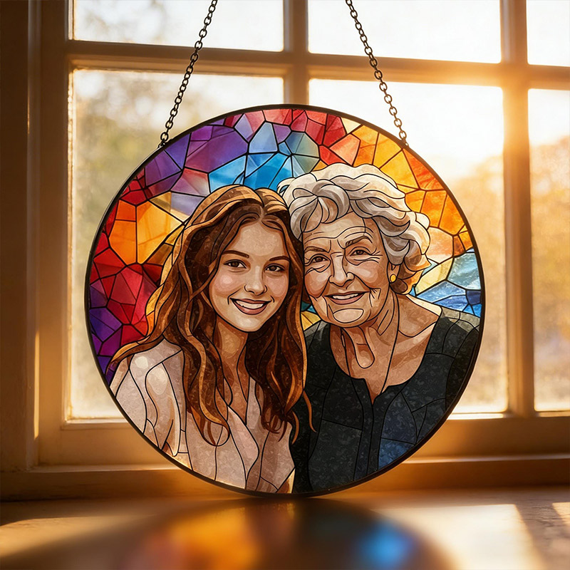 Personalized Family Portrait Stained Glass Suncatcher Custom Memorial Gift from Photo Healing Window Art for Cherished Memories