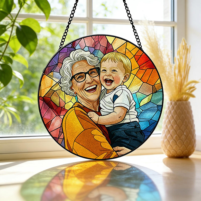 Personalized Family Portrait Stained Glass Suncatcher Custom Memorial Gift from Photo Healing Window Art for Cherished Memories