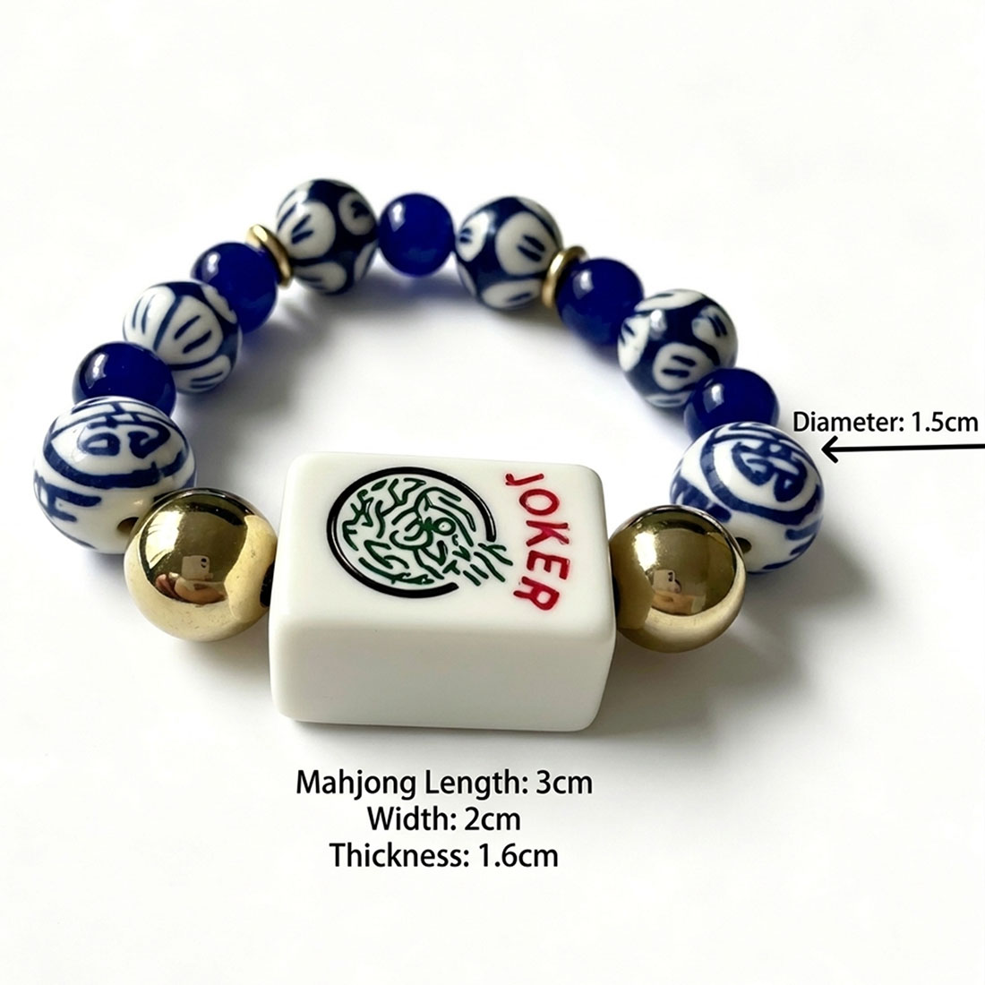 Vintage Mahjong Tile Beaded Bracelet American Mahjong Accessory with A Joker Tile