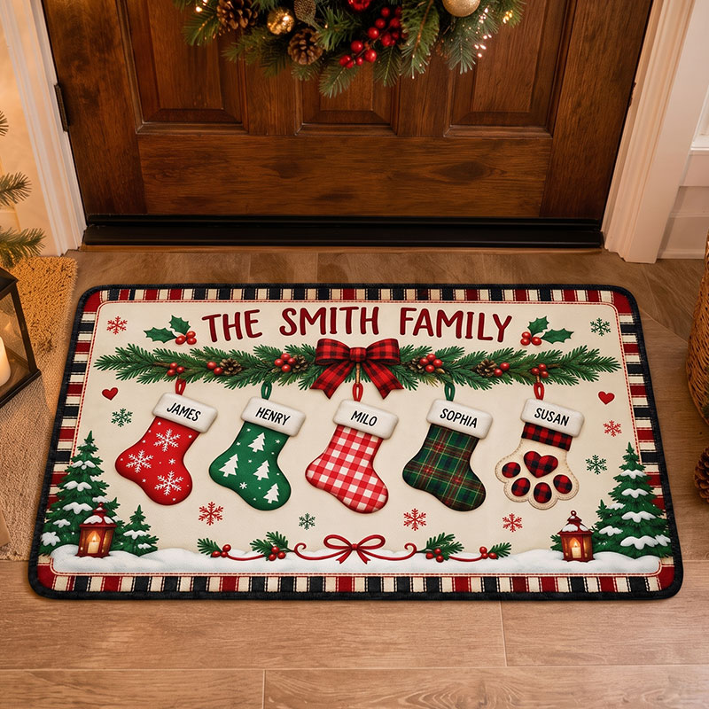 Personalized Christmas Family Runner Rug Custom Holiday Hallway Carpet Christmas Rug Stocking Rug Christmas Home Decor
