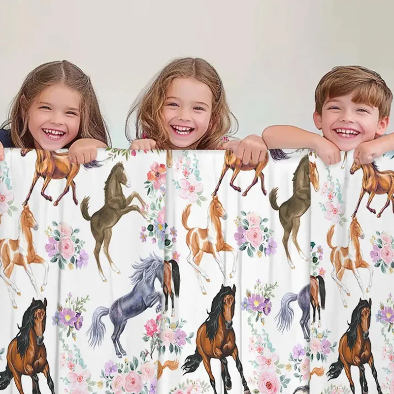 Personalized Riding Floral Blanket Floral Horse Custom Name Festive Horse Floral Soft Throw Blanket Family Blanket for Riding Lovers Equestrian Lovers