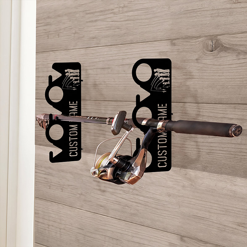 Personalized Family Fishing Pole Holder Wall Mounted Rod Rack for Lake House or Cabin Rustic Fishing Gear Storage Idea Gift for Dad