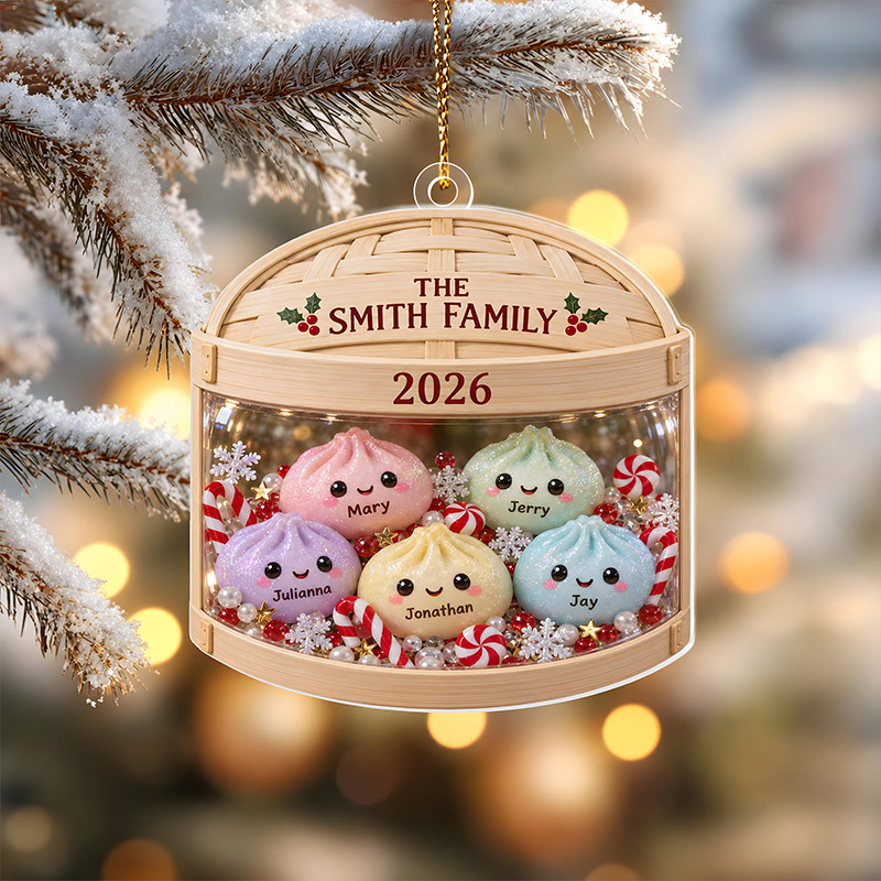 Personalized Glitter Dumpling Ornamentv Family Squishy Style Christmas Ornament Custom Family Ornament with 1-6 Names Kids Christmas Gift