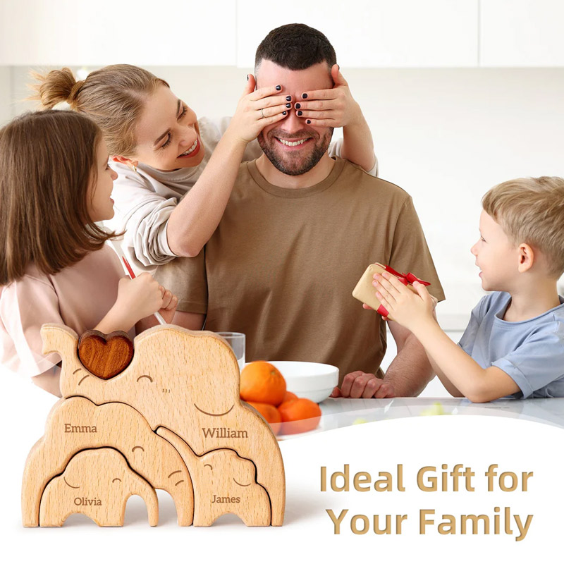 Personalized little Elephant Family Wooden Puzzle Adorable Shaped Wooden Ornament