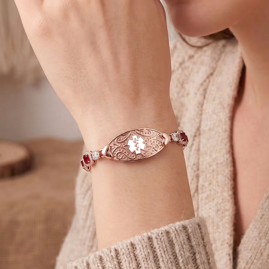 Personalized Star of Life Medical Alert ID Emergency Multi-Layer Bracelet with Engraved Text Gift for Allergy Diabetic Women