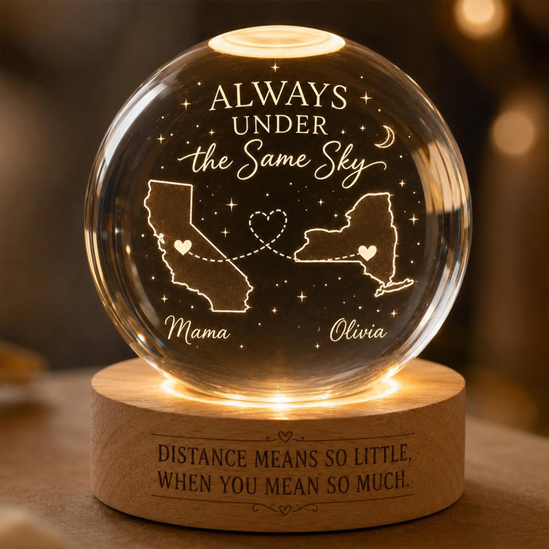 Personalized Long Distance Gift Crystal Ball Night Light Custom State to State Keepsake Mother Daughter Gift Family Connection Decor