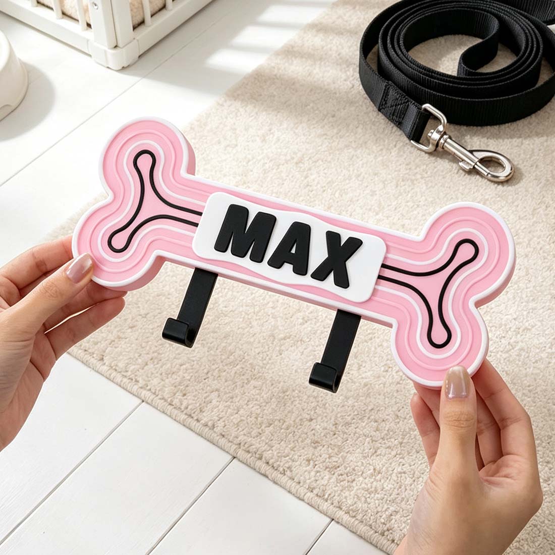 Personalized 3D Printed Bone-Shaped Pet Leash Holder with Name Home Entryway Decor Walk the Dog