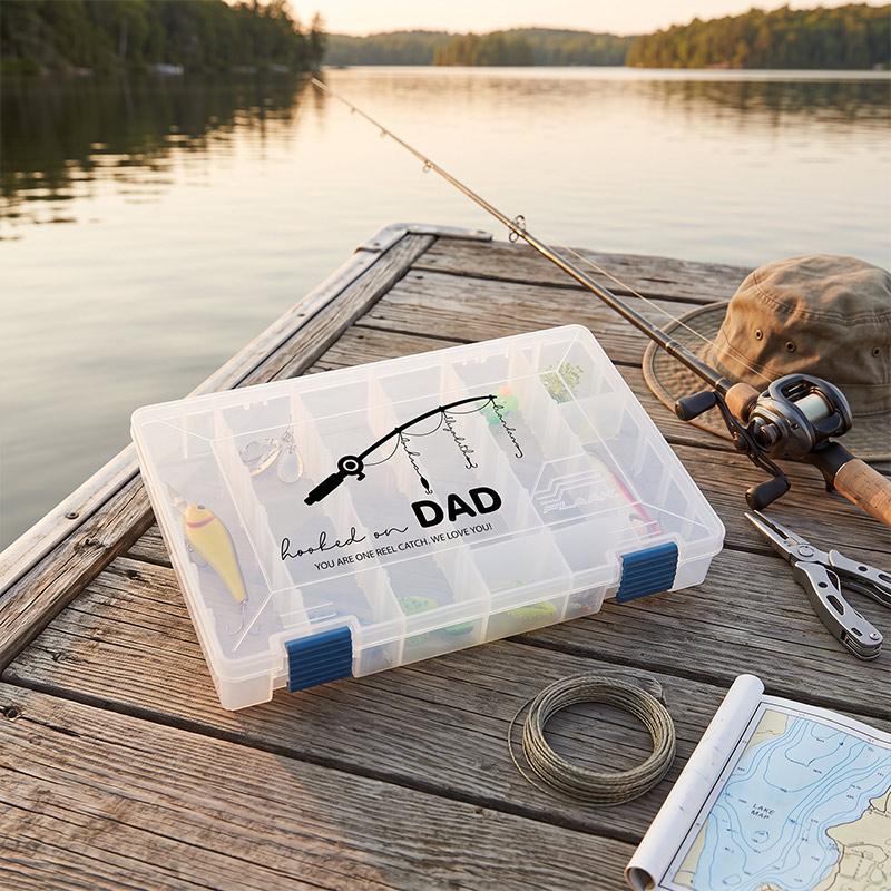 Personalized Hooked On Dad Plano Tackle Fishing Box Storage Box Gifts for Him Father's Day Gifts Fisherman Gifts