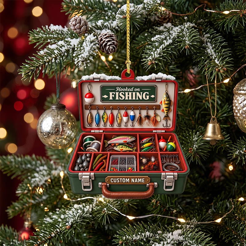 Personalized Fishing Tackle Box 2D Flat Ornament, Custom Name Christmas Ornament for Dad Fisherman Ornament Fishing Dad Ornament Gifts for Him