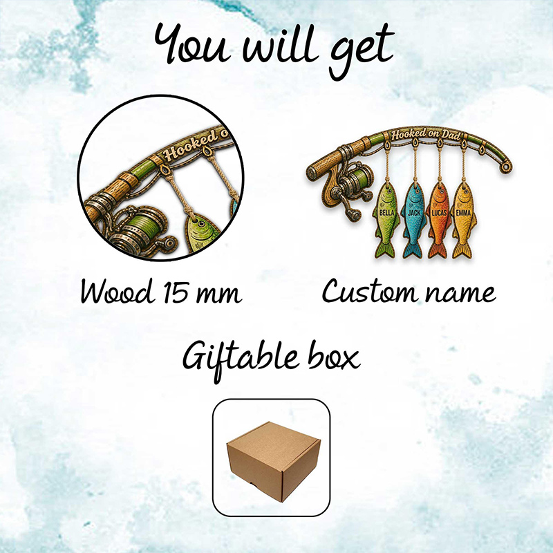 Personalized Fishing Wooden Door Sign Hooked On Dad Custom Fish Hanging Rustic Fisherman Family Decor