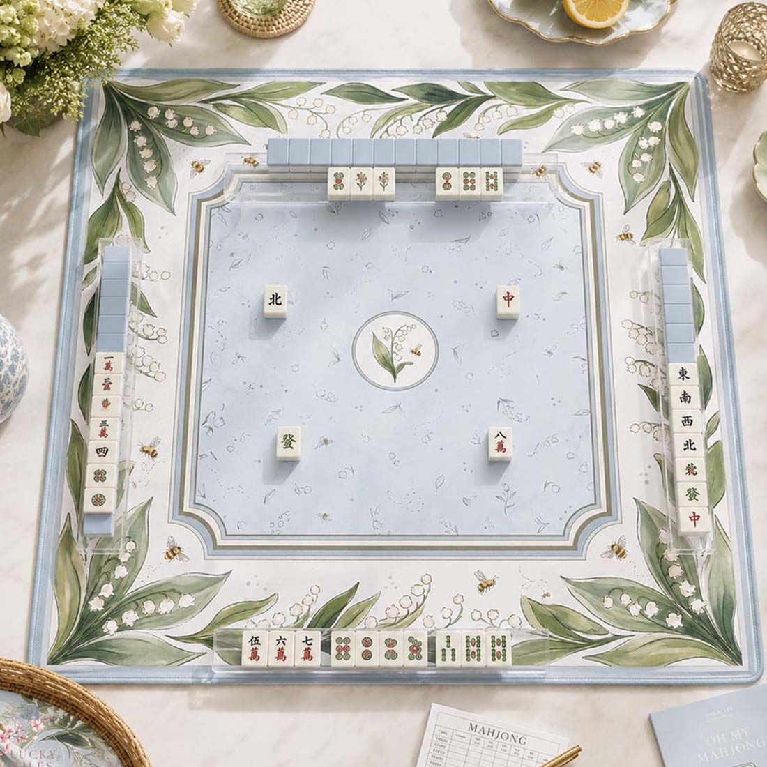 The Lily of the Valley Mahjong Mat Bee & Botanical Floral Mahjong Mat
