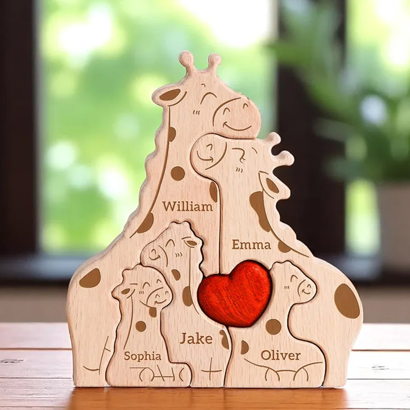Personalized Wooden Giraffe Family Puzzle for Family Keepsake Gifts Gift for Family Mother's Day