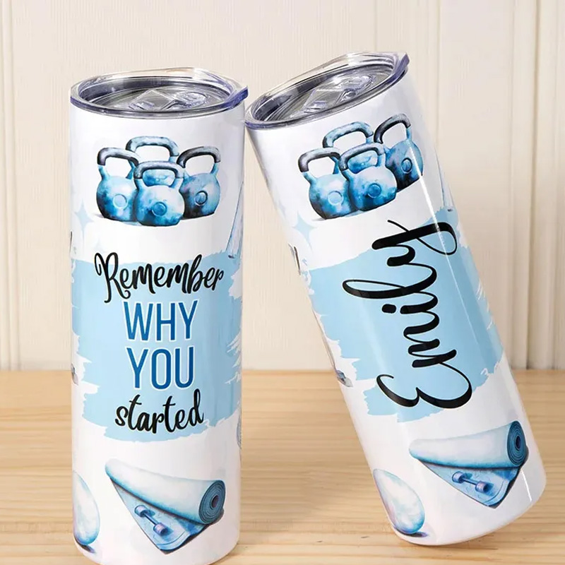Personalized Watercolor Fitness Equipment Why You Started Skinny Tumbler with Lid Straw Motivational Birthday Gift for Workout Coach Gym Lover