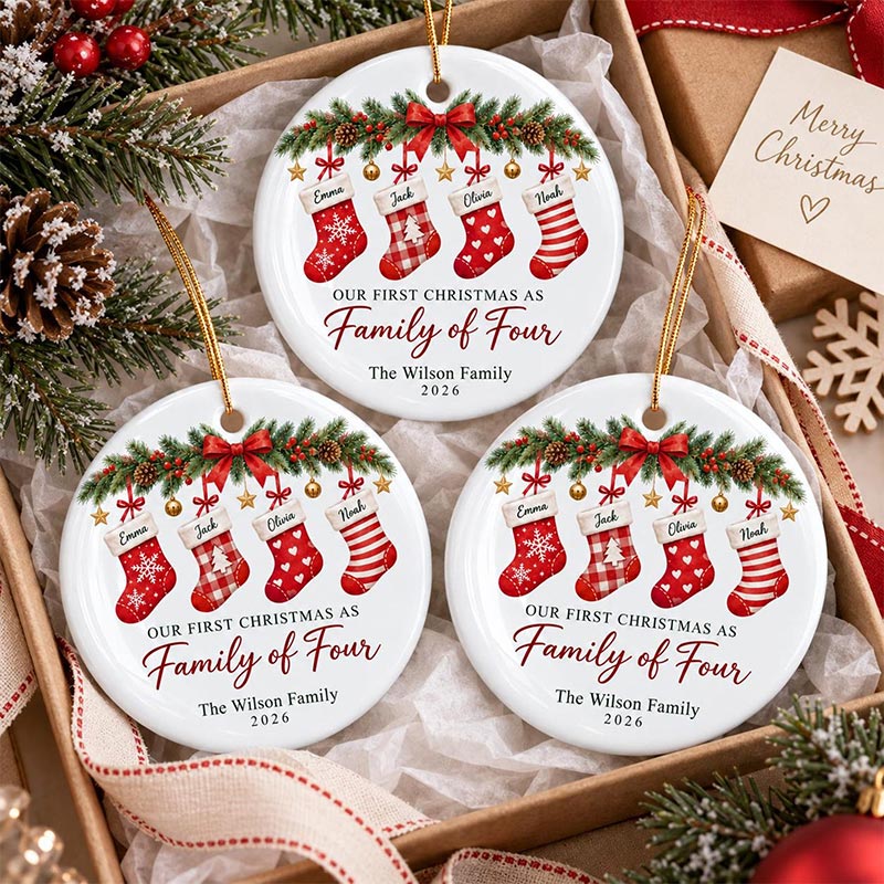 Personalized First Family Christmas Ornament Custom Stocking Keepsake with 1-6 Family Names Christmas Decor Holiday Gift