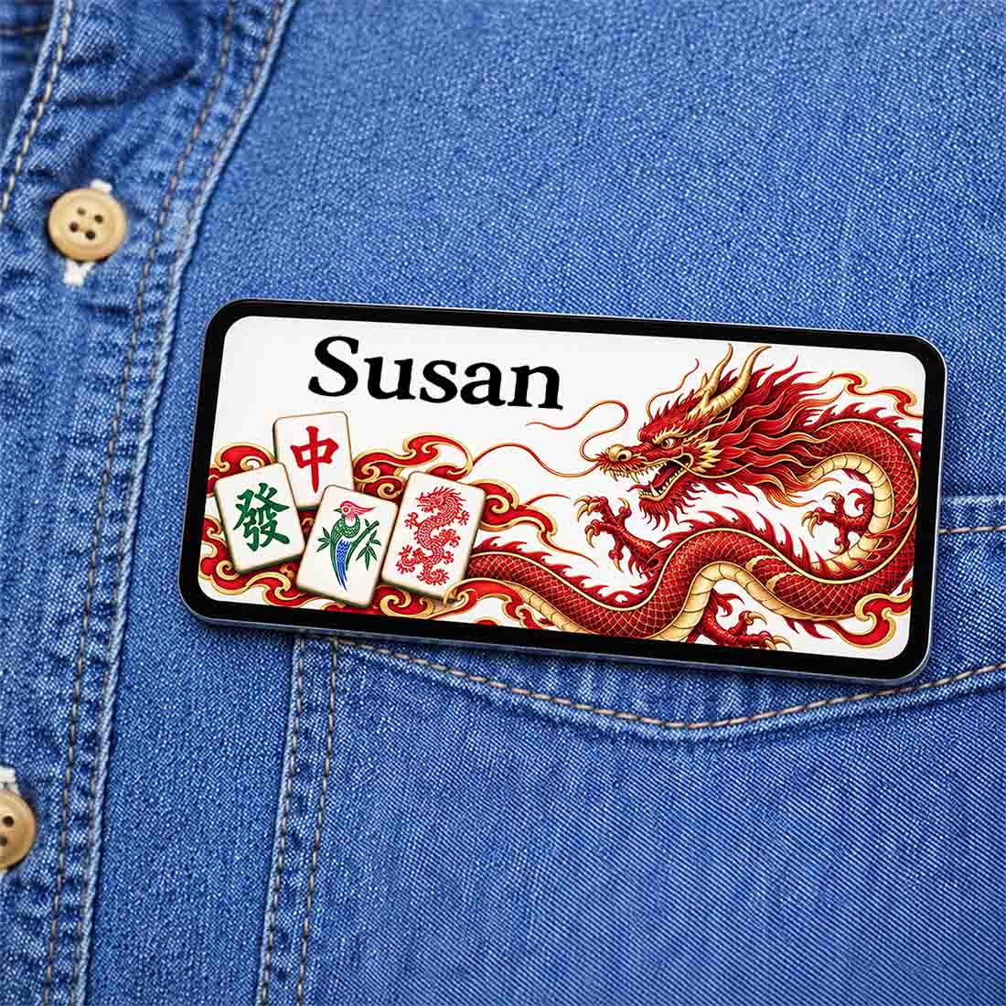 Custom Mahjong Name Tag Personalized Magnetic Badge Dragon Design Dragon Mah Jongg Gift Game Night Name Tag