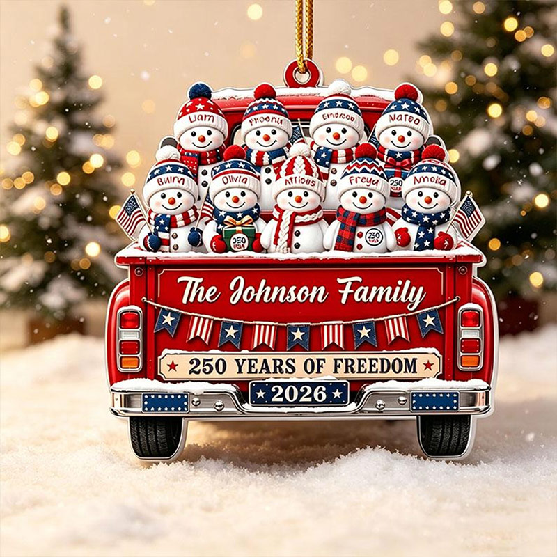 Personalized Family Snowman Christmas Ornament Custom Family Name 250 Years Of Freedom 2026 Christmas Tree Decor Gift For Family