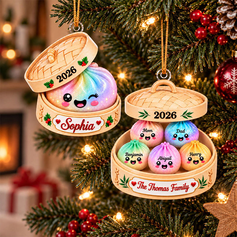 Personalized Squishy Dumpling Acrylic Ornament Custom Name Glitter Dumpling Ornament Custom Family Christmas Keepsake Dumpling Lover Gift