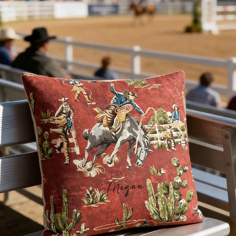 Personalized Equestrian Throw Pillow Personalized Equestrian Throw PillowWild West Cowboy Pillow Cover Vintage Cowboy for Riding Lovers Equestrian Lovers