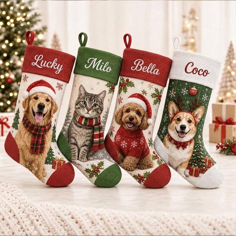 Personalized Photo Christmas Stocking Family Holiday Stocking with Name and Photo Custom Monogram Stocking Christmas Gift for Family Holiday Decor