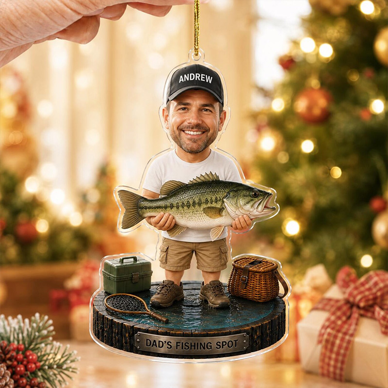 Personalized Dad's Fishing Spot Ornament Custom 2D Fisherman Christmas Ornament Fishing Dad Gift Fish Ornament Gift for Fisherman