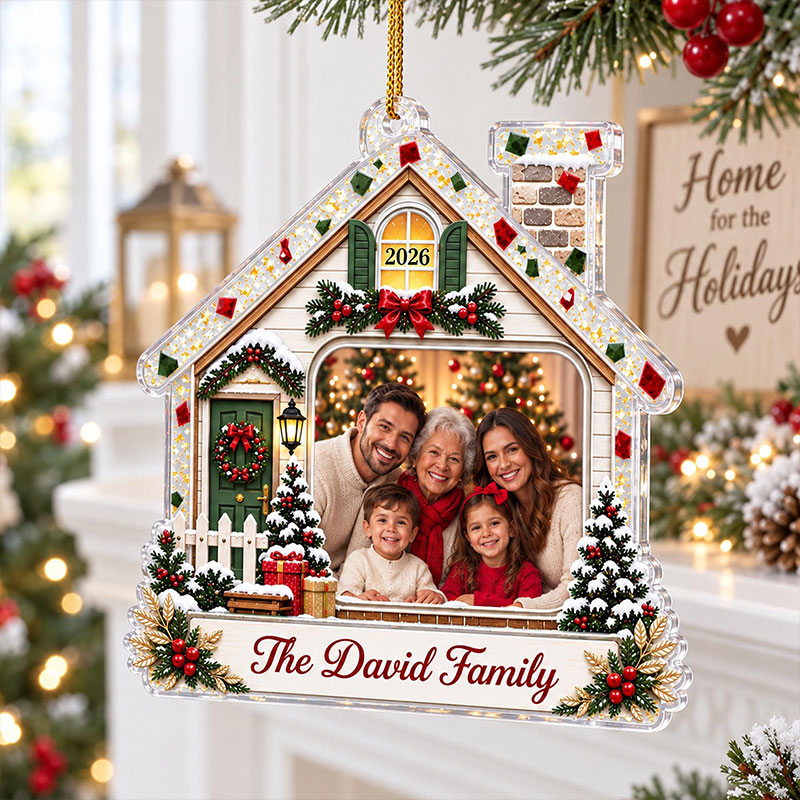 Personalized Family Photo Christmas Ornament 2026 Custom Family Name Acrylic Ornament Grandma Parents Grandkids Keepsake Christmas Gift