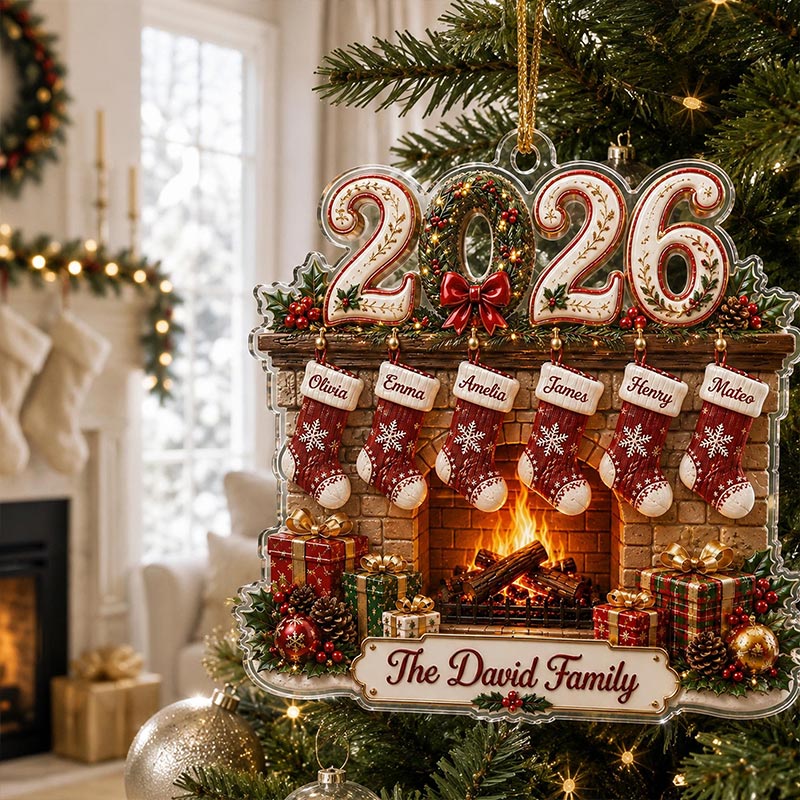 Personalized Family Christmas Acrylic Ornament 2026 Custom Family Name Fireplace Ornament 2D Stocking Ornament Christmas Gift